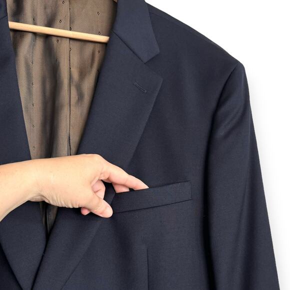Joseph & Feiss Gold 100% Wool Navy Blue Two Button Blazer Men's Size 48L - Picture 5 of 12